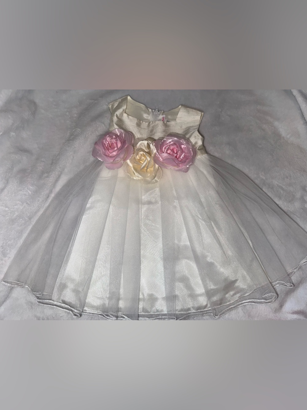 12-18 month Ivory Tulle Party Dress with Pink and Cream Floral Waist